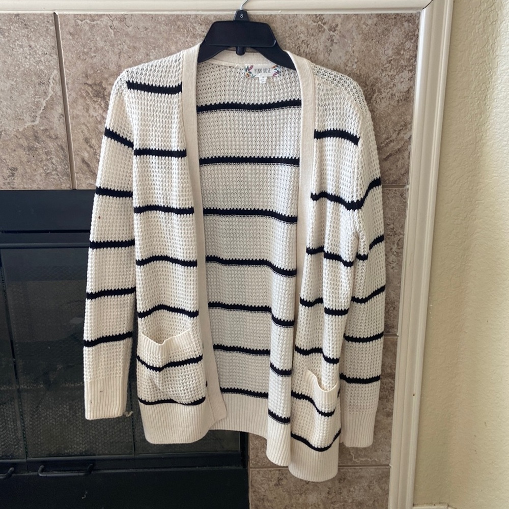 Black and white striped cardigan  with pockets